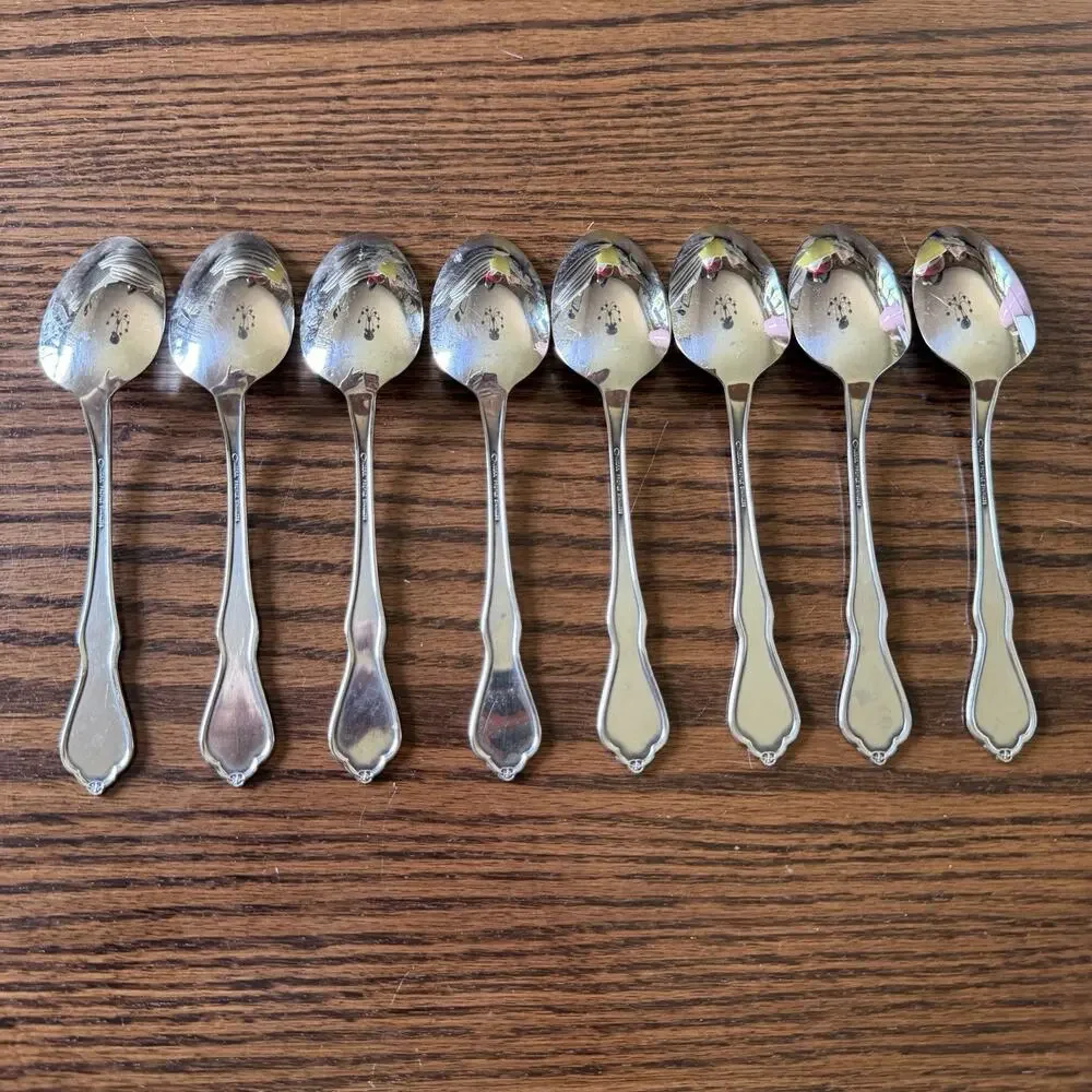 Oneida Morning Blossom Dinner Soup Spoons Profile Stainless Silverware Set of 8 - Picture 3 of 5